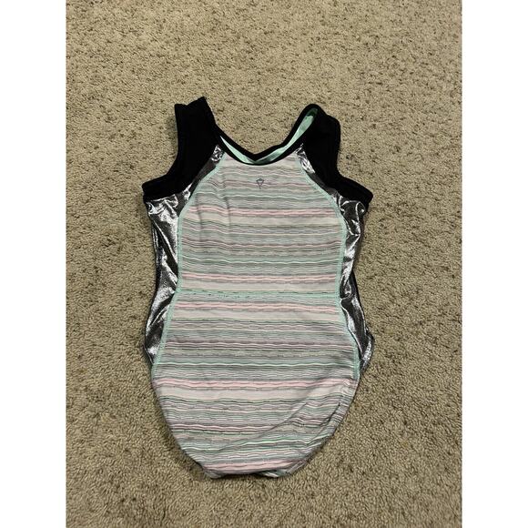 IVIVVA by Lululemon size 10 Girls LEOTARD Pink & Mint Green w/SILVER SHIMMER J23 - Picture 5 of 9